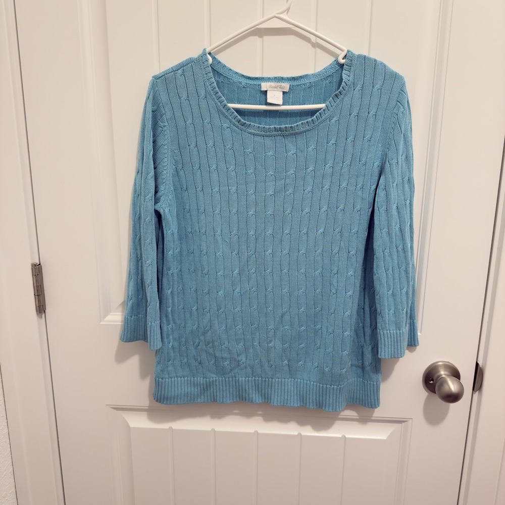 Marshall Fields Women's Bright Blue 100% Silk Cable Sweater Size Large